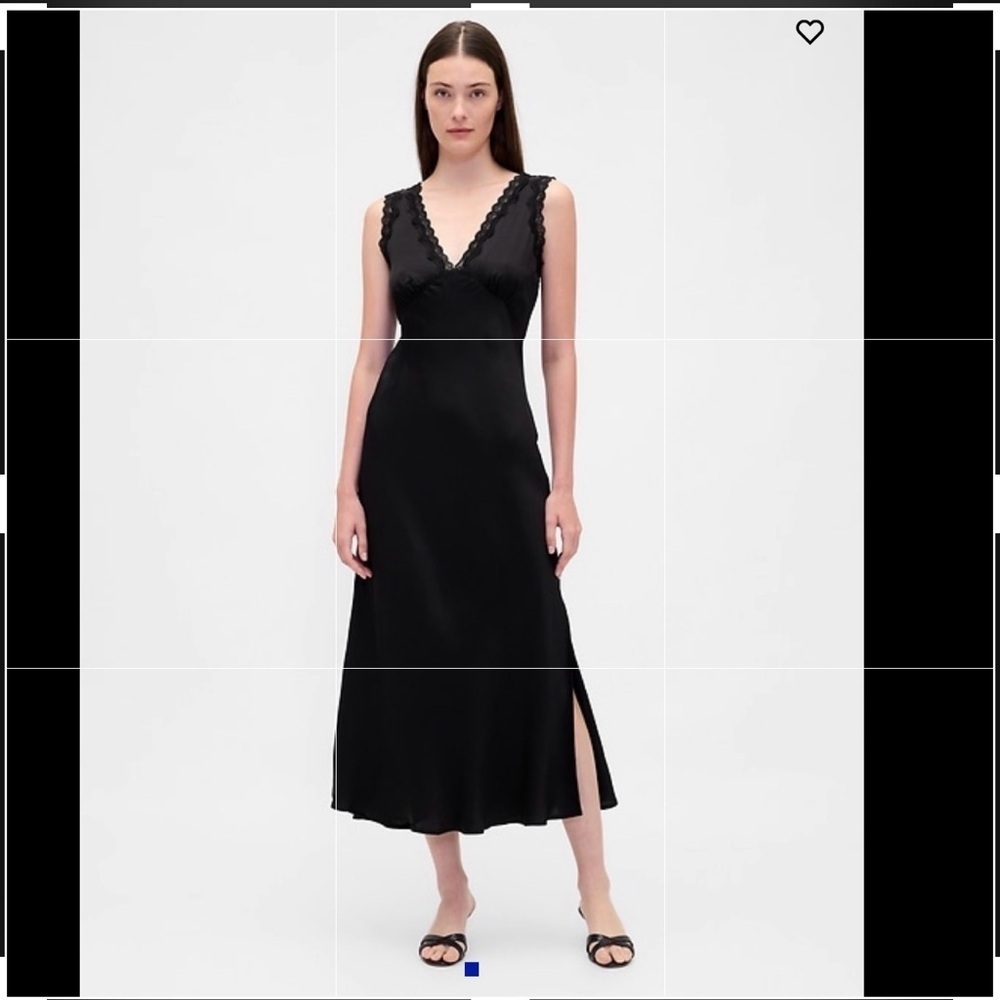 THE GAP Satin Lace-Trim V-Neck Maxi Slip Dress